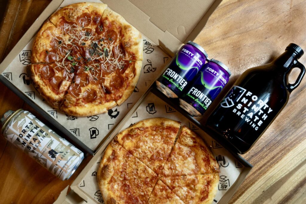 Pizza and Frontier Alaska Soda for a pizza party.